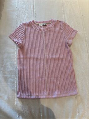 Aritzia Pink Ribbed Short-Sleeve Kids Top